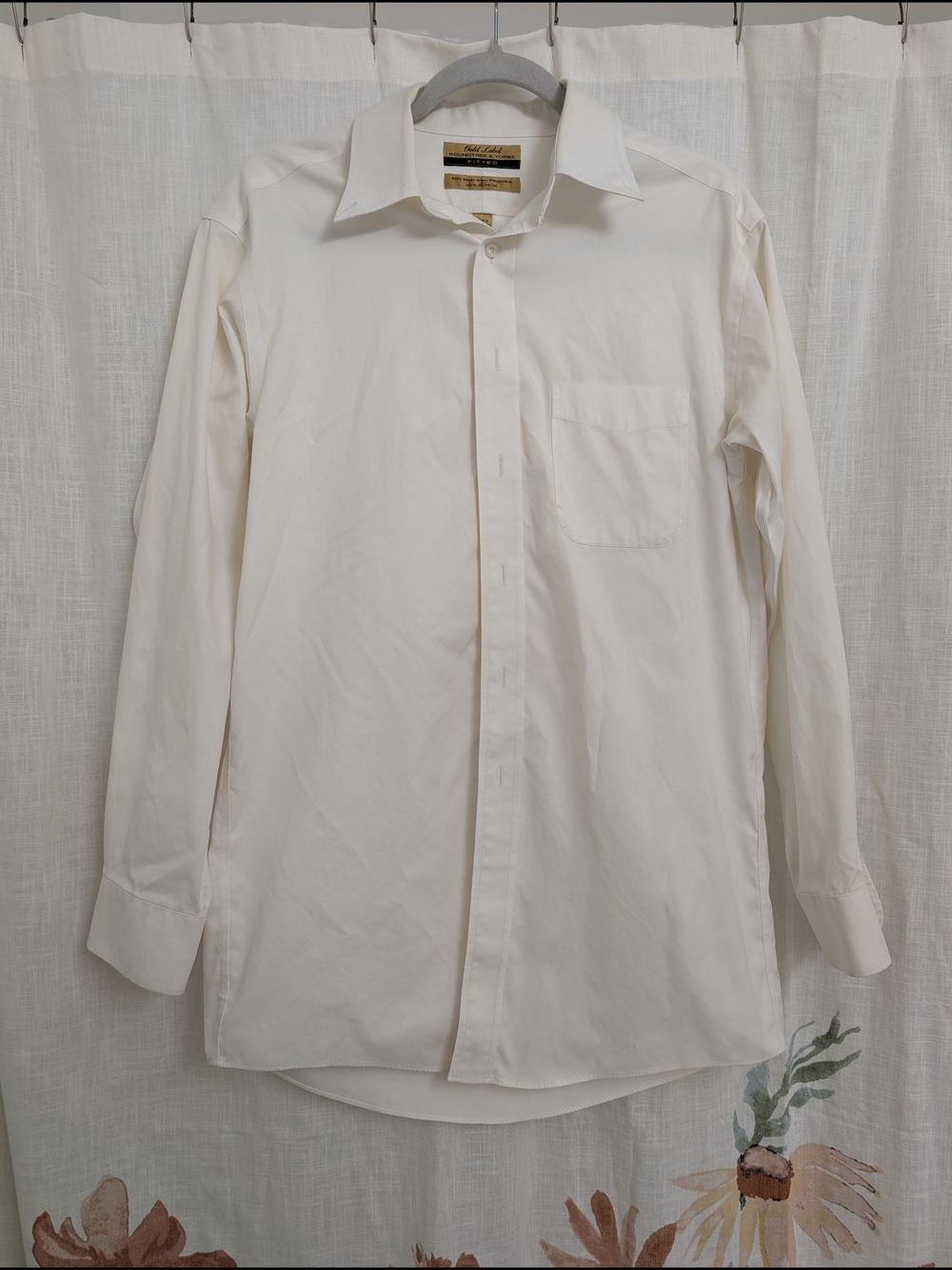 Roundtree & Yorke Gold Label White Dress Shirt 15 33 Non-Iron Cotton Button Fron